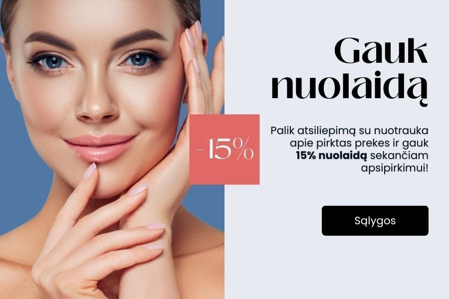 Gaukite 15% nuolaida mainais už atsiliepimą su nuotrauka! 1 nuolaida uz atsiliepima 2